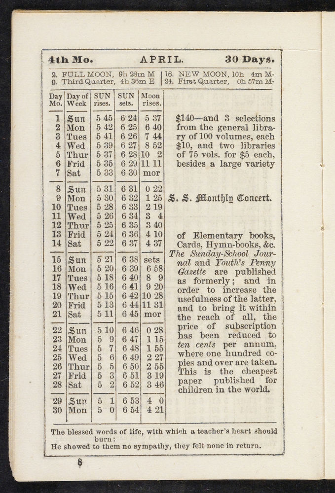 Scan 0008 of The Sunday-school pocket almanac for the year of Our Lord 1855