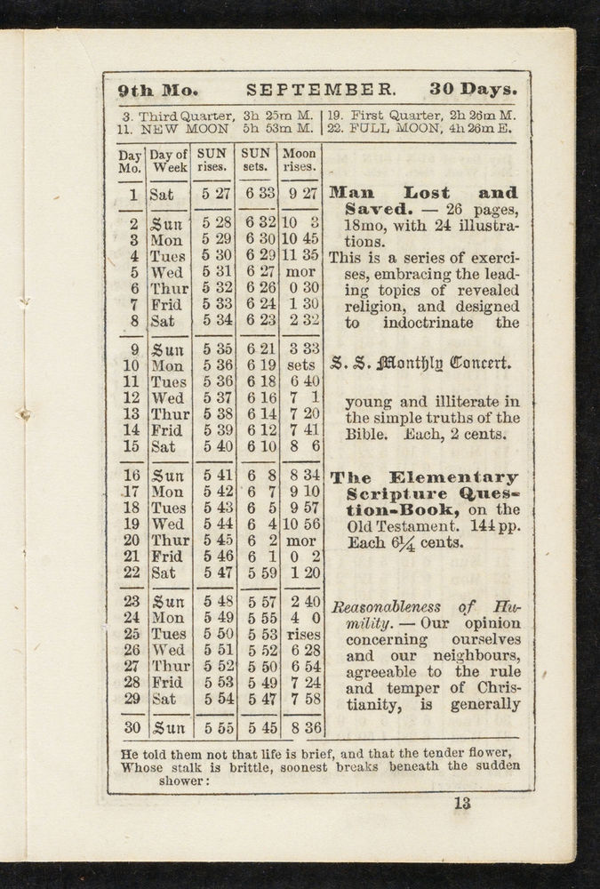 Scan 0013 of The Sunday-school pocket almanac for the year of Our Lord 1855