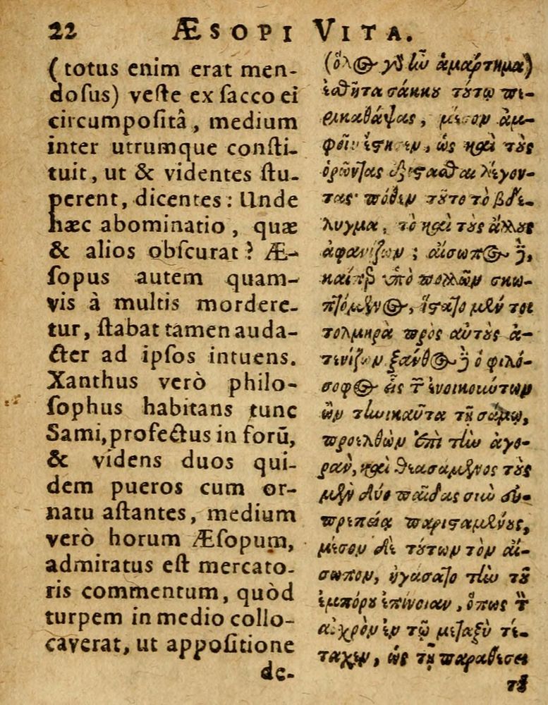 Scan 0028 of Æsopi Phrygis Fabulae graece et latine, cum aliis quibusdam opusculis