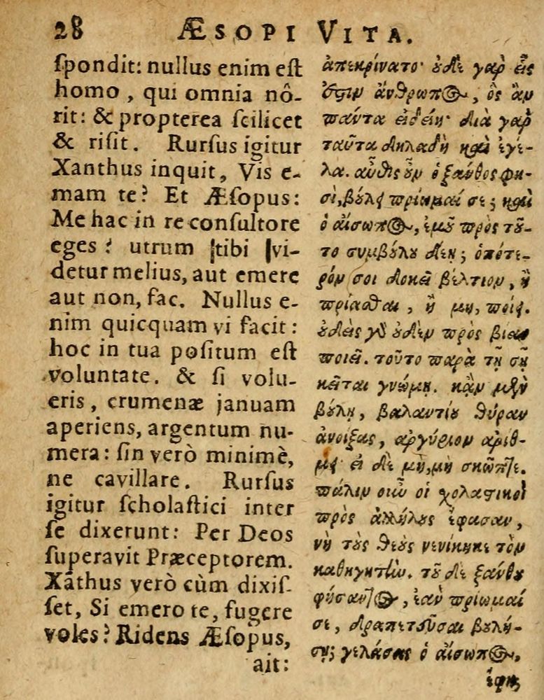 Scan 0034 of Æsopi Phrygis Fabulae graece et latine, cum aliis quibusdam opusculis
