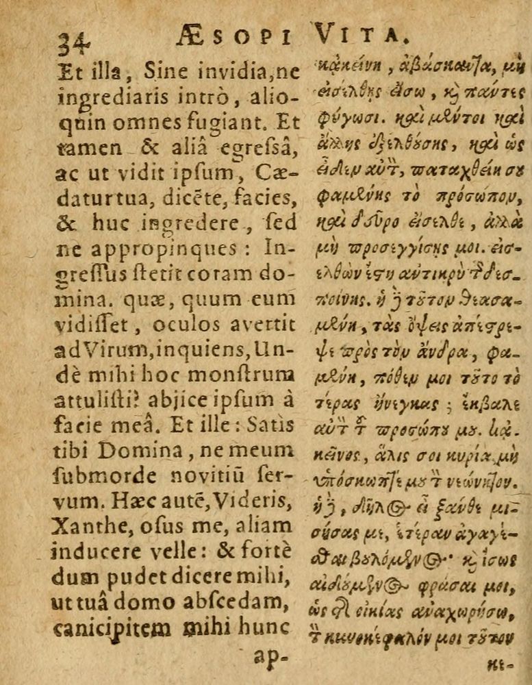Scan 0040 of Æsopi Phrygis Fabulae graece et latine, cum aliis quibusdam opusculis
