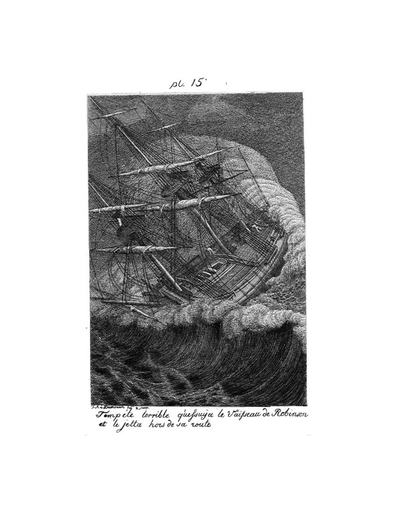 Scan 0035 of Collection de cent-cinquante gravures représentant et formant une suite non interrompue des voyages et aventures surprenantes de Robinson Crusoé