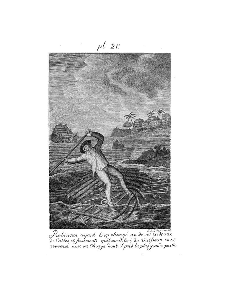 Scan 0047 of Collection de cent-cinquante gravures représentant et formant une suite non interrompue des voyages et aventures surprenantes de Robinson Crusoé
