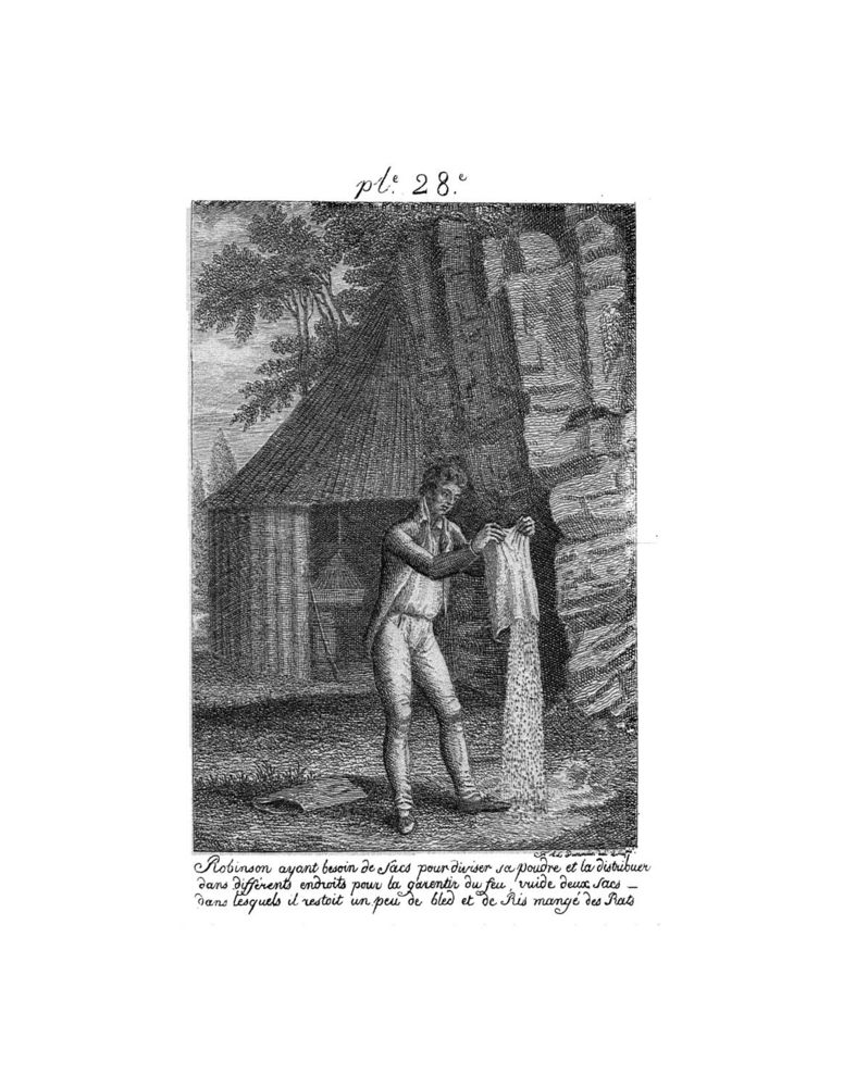 Scan 0061 of Collection de cent-cinquante gravures représentant et formant une suite non interrompue des voyages et aventures surprenantes de Robinson Crusoé