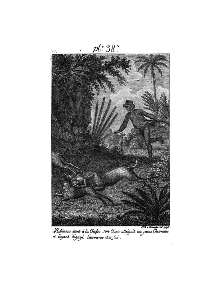 Scan 0081 of Collection de cent-cinquante gravures représentant et formant une suite non interrompue des voyages et aventures surprenantes de Robinson Crusoé